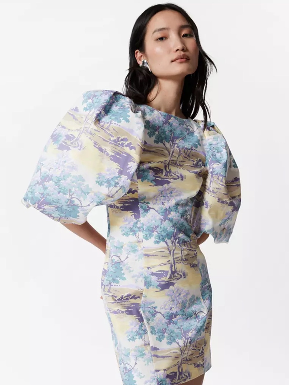 & Other Stories Puff-Sleeve Mini Dress with Open Back size 8